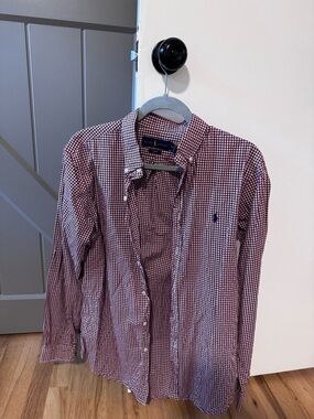 Ralph Lauren Men’s Burgundy and White Gingham Button-Down Shirt